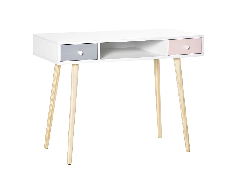 Bureau scandinave enfant ALIX blanc rose gris