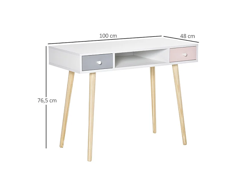 Bureau scandinave enfant ALIX blanc rose gris