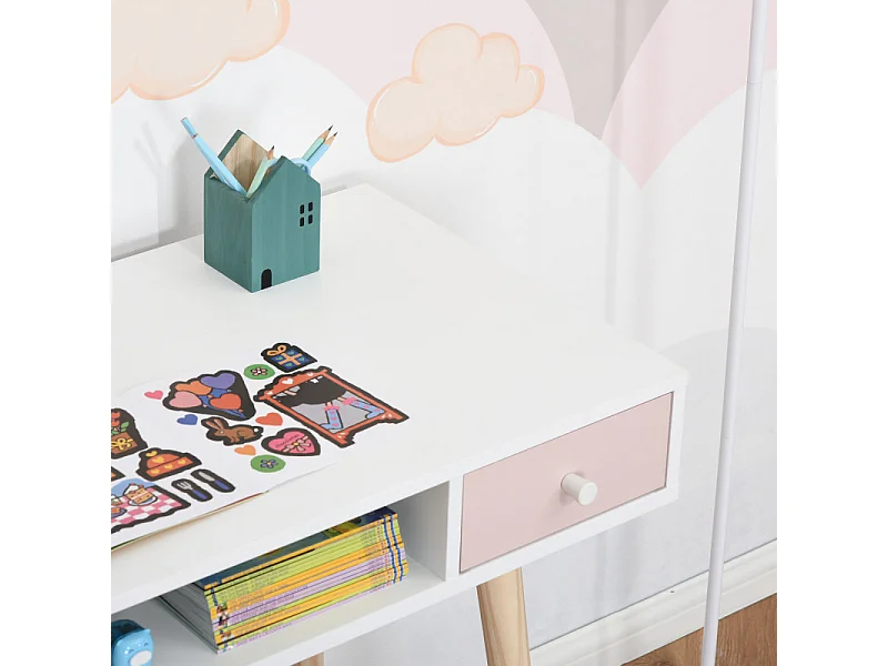 Bureau scandinave enfant ALIX blanc rose gris