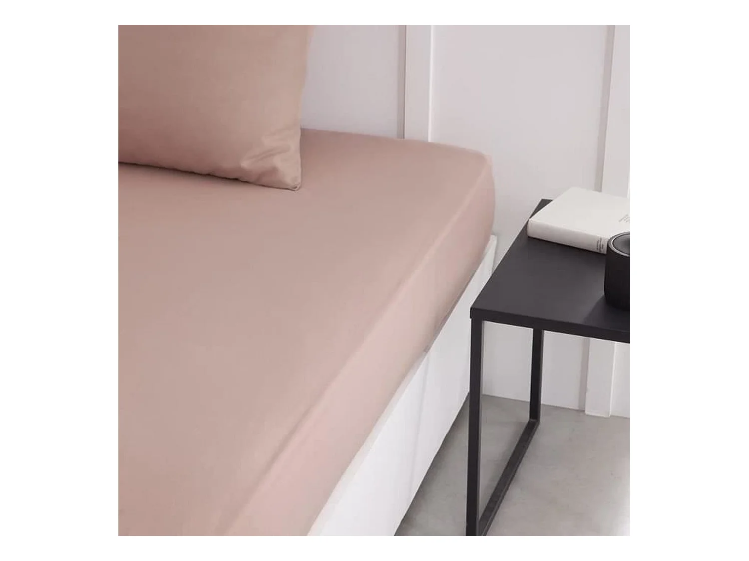 Drap housse uni rose des sable 90 x 190 cm