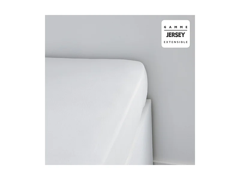 Sábana bajera ajustable de punto de algodón Jersey Cotton. Blanco 160/180x200cm