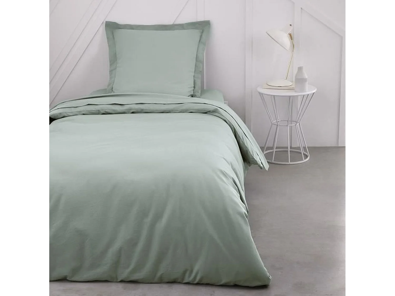 Drap housse uni celadon 90 x 190 cm