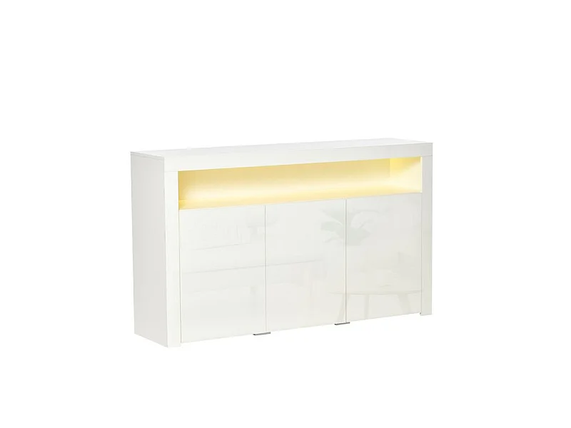Buffet LED étagère KEITH blanc laqué