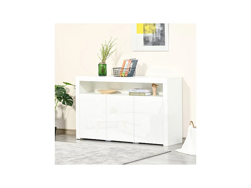 Buffet LED étagère KEITH blanc laqué