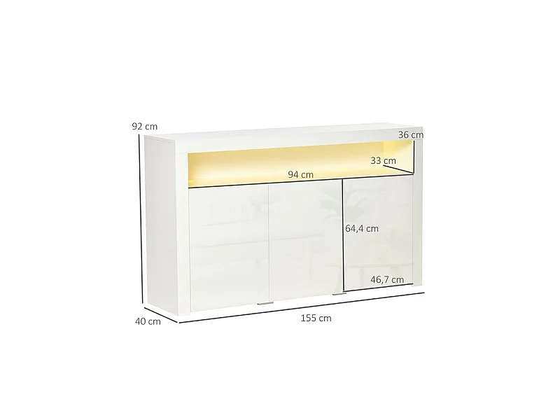 Buffet LED étagère KEITH blanc laqué