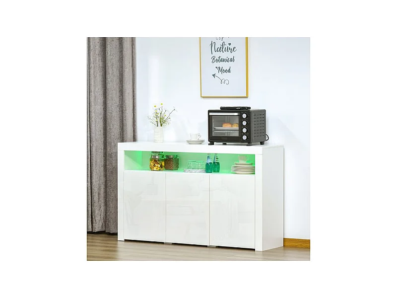 Buffet LED étagère KEITH blanc laqué