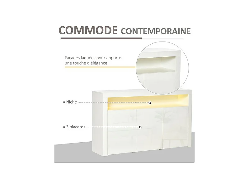 Buffet LED étagère KEITH blanc laqué