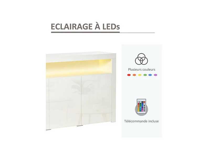 Buffet LED étagère KEITH blanc laqué