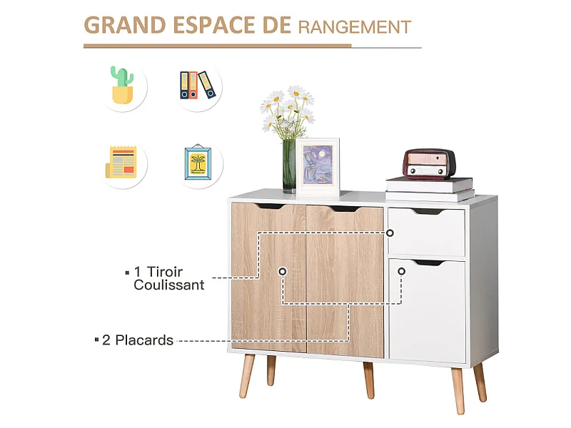 Buffet scandinave LEON chêne et blanc