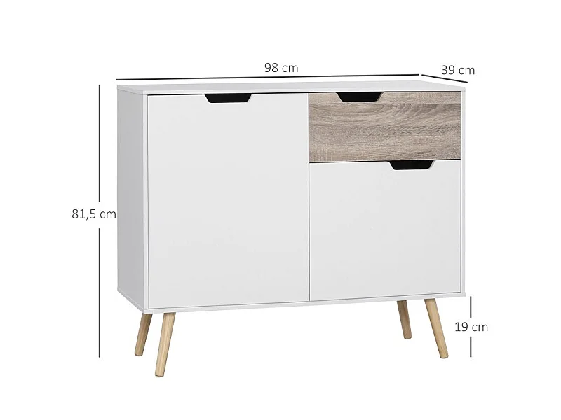 Buffet style scandinave MATHIS blanc et bois