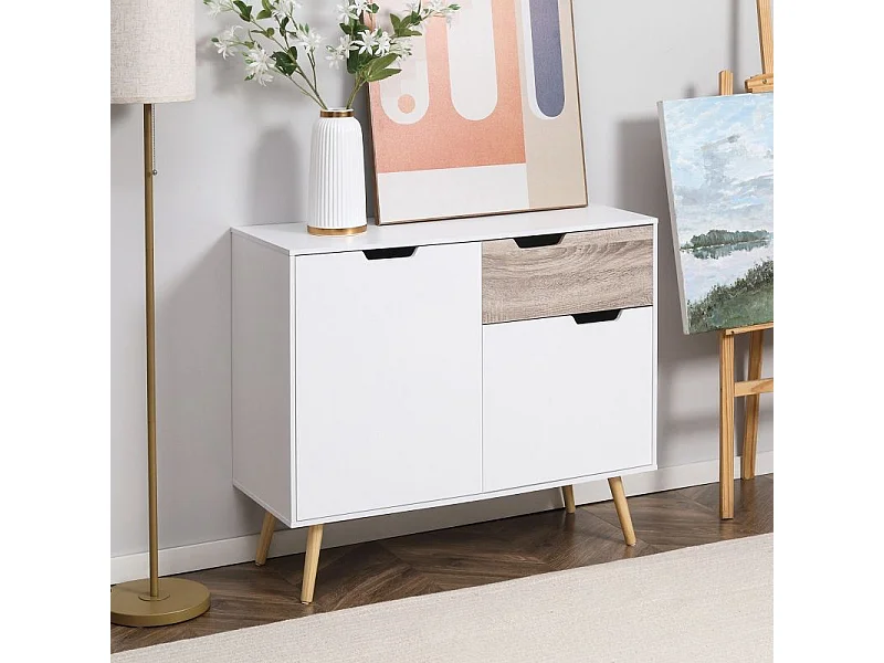 Buffet style scandinave MATHIS blanc et bois