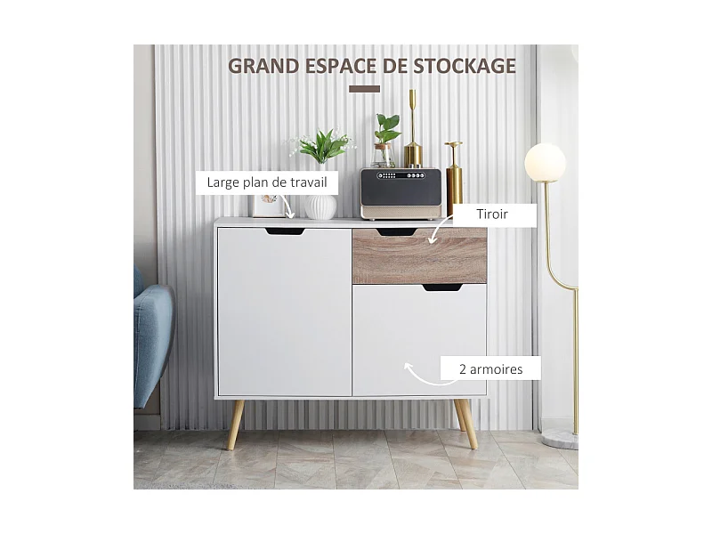 Buffet style scandinave MATHIS blanc et bois
