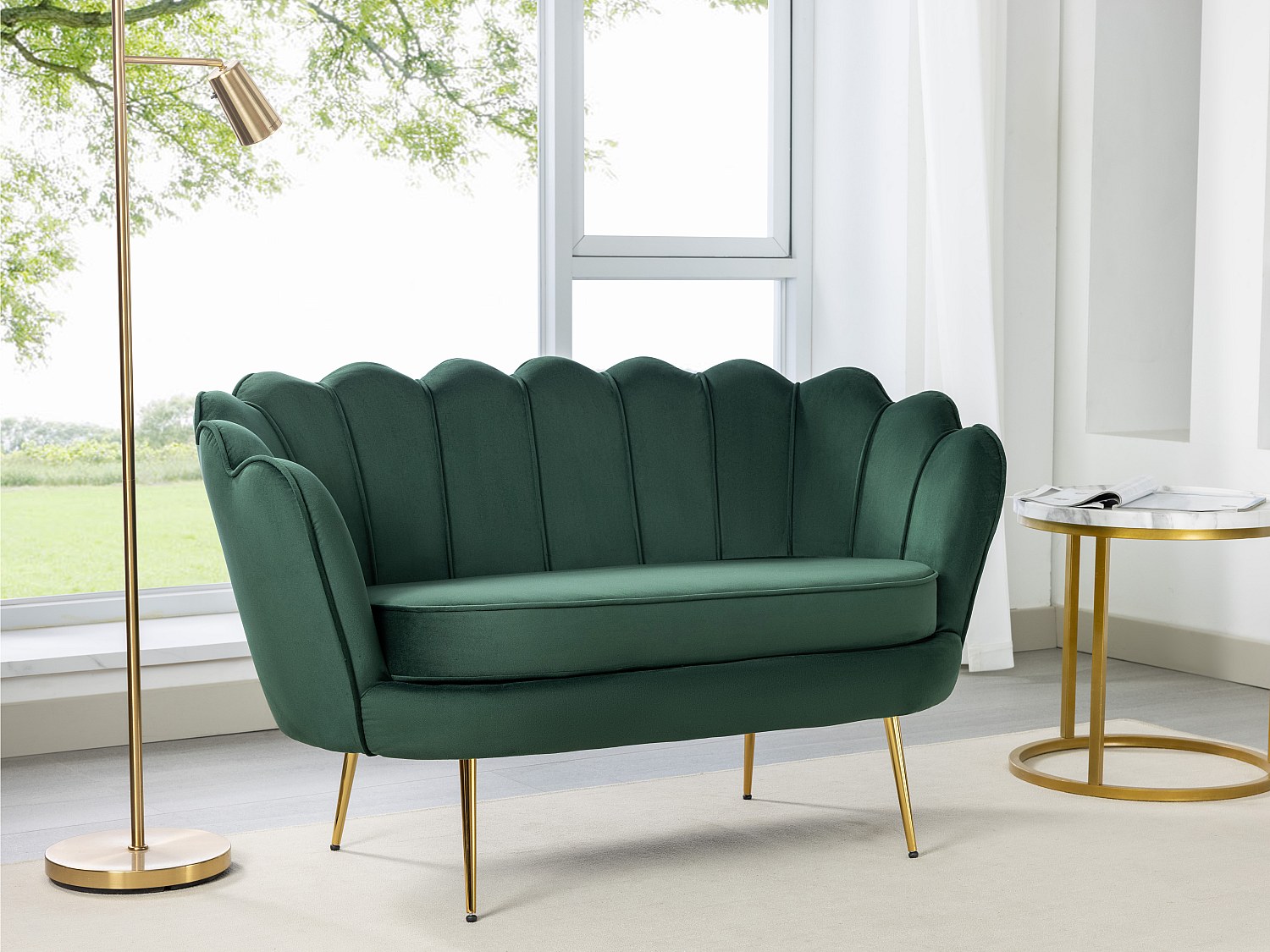 Muschelsofa 2-Sitzer - Samt - Tannengrün - DANDELION von Pascal Morabito günstig online kaufen