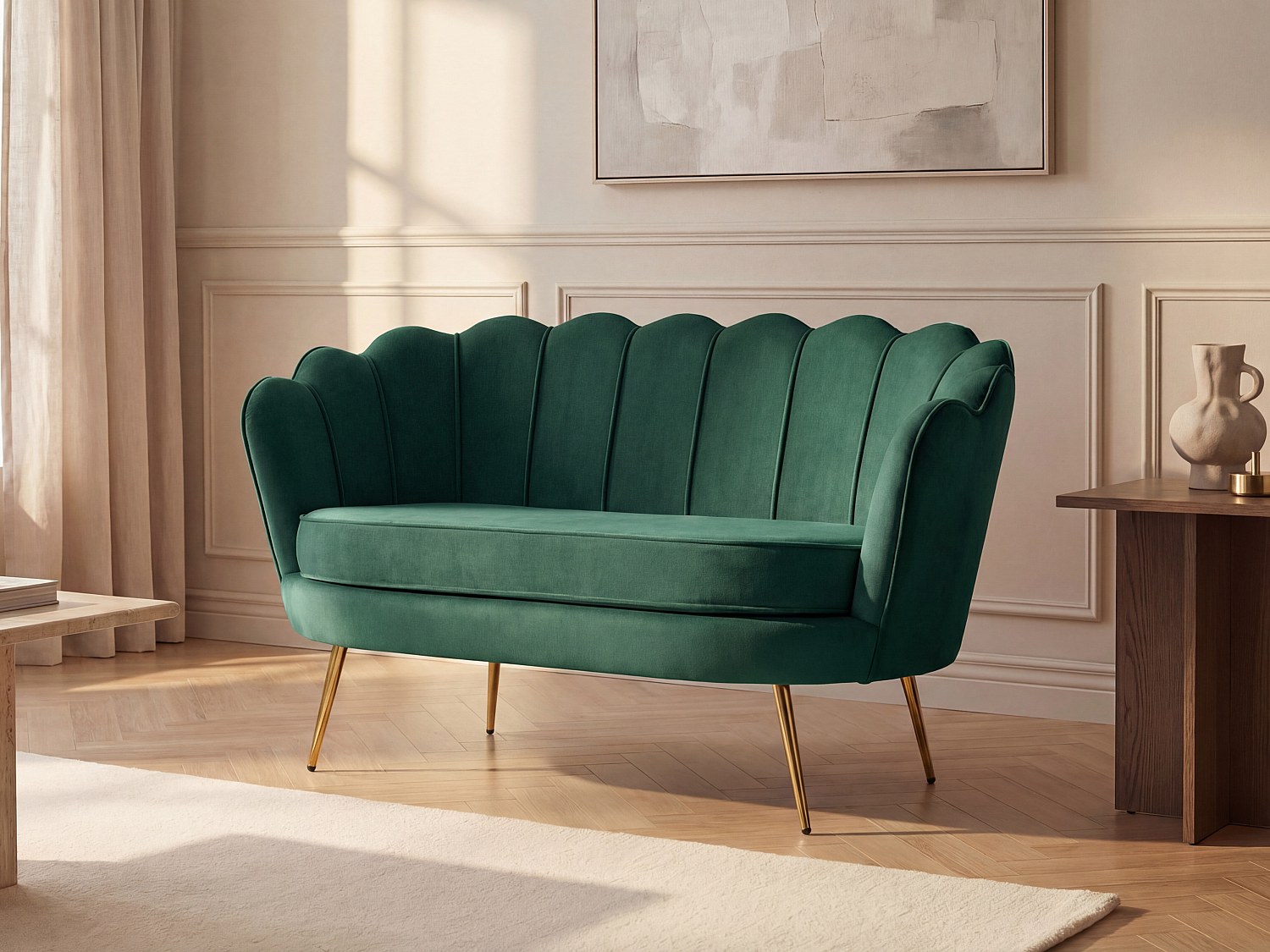 Muschelsofa 2-Sitzer - Samt - Tannengrün - DANDELION von Pascal Morabito günstig online kaufen