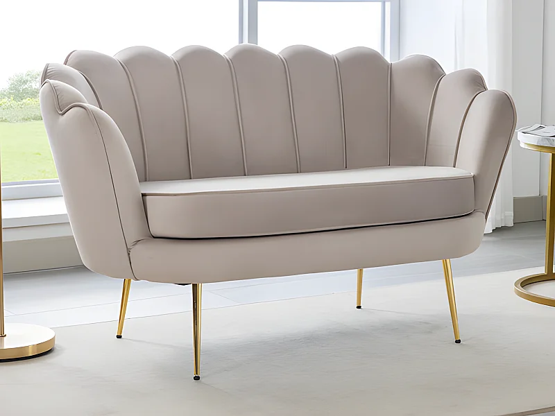 Sofá de 2 lugares forma de concha veludo castanho taupe - DANDELION de Pascal Morabito