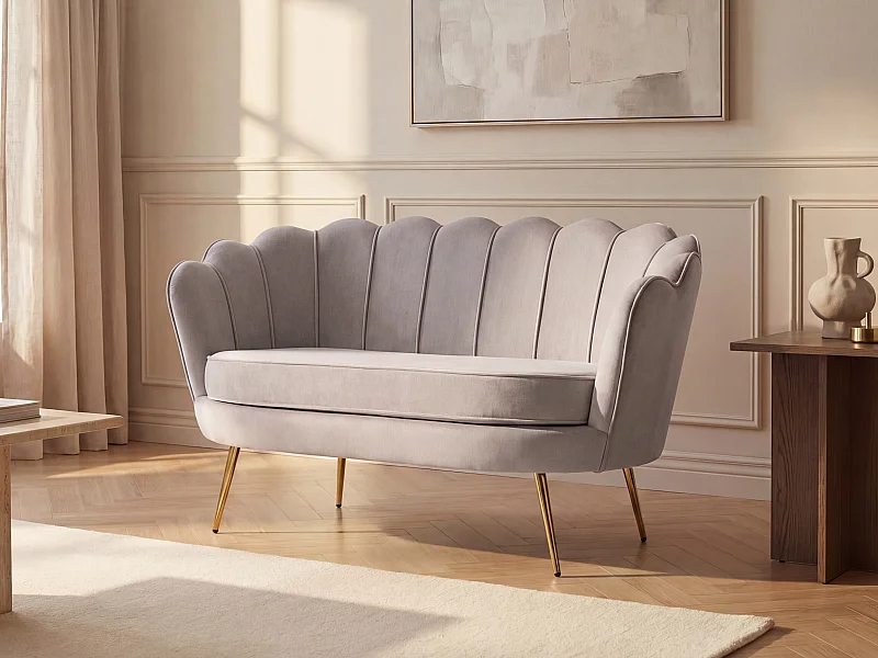 Canapé 2 places coquillage en velours taupe DANDELION