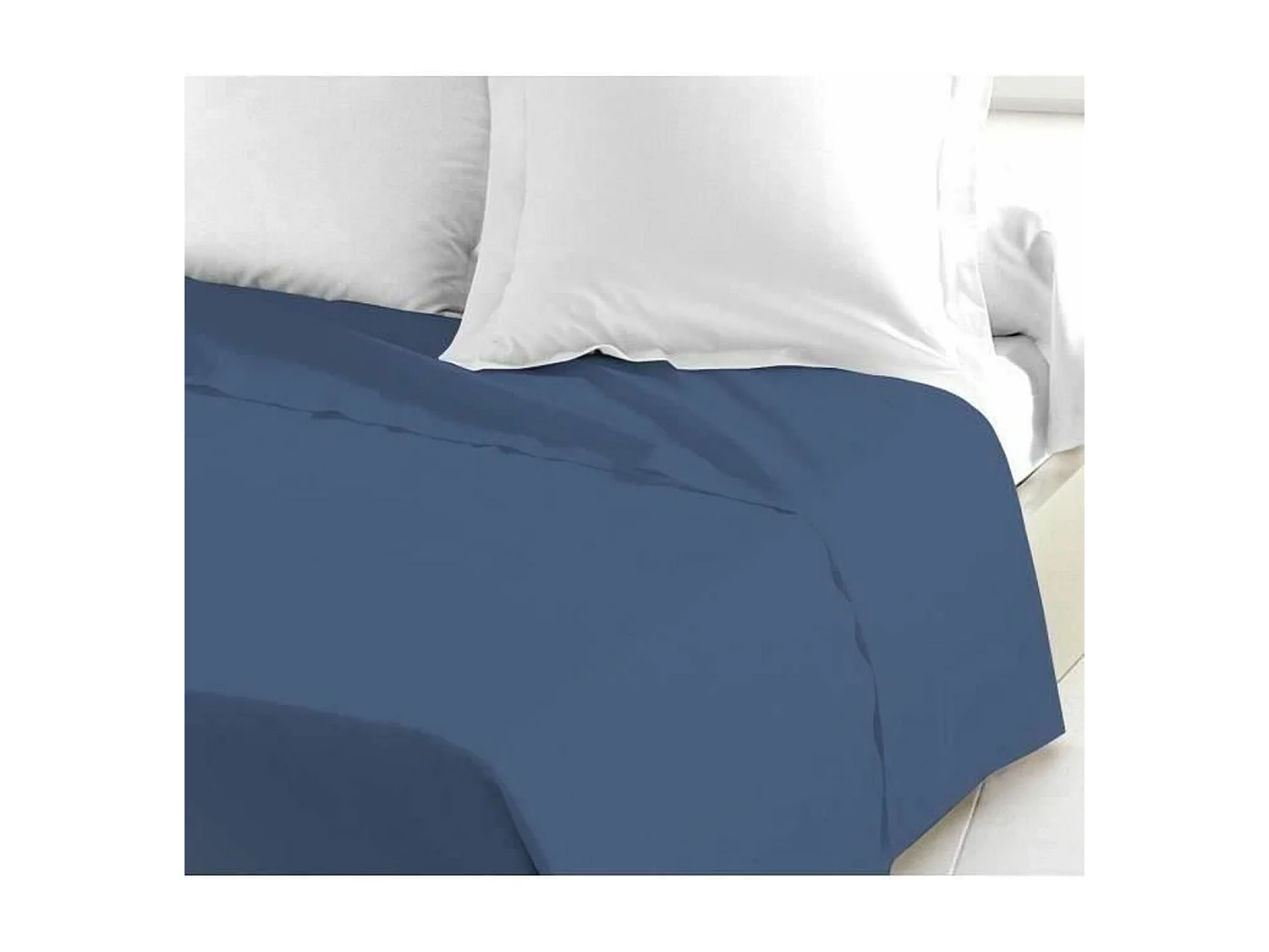 Flaches Bettlaken 180 x 290 cm aus blauer Baumwolle