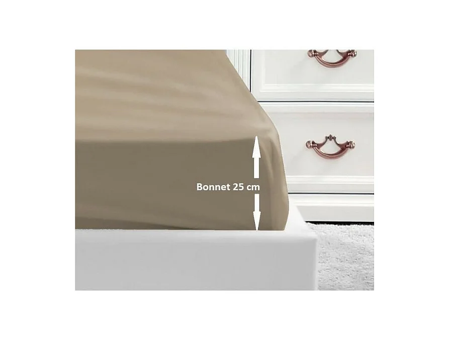 LOVELY HOME Drap Housse 100% coton 180x200x25 cm - Beige