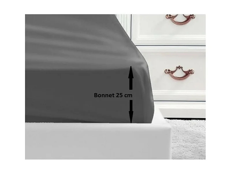 Spannbettlaken 100% Baumwolle 180x200x25 cm - Dunkelgrau