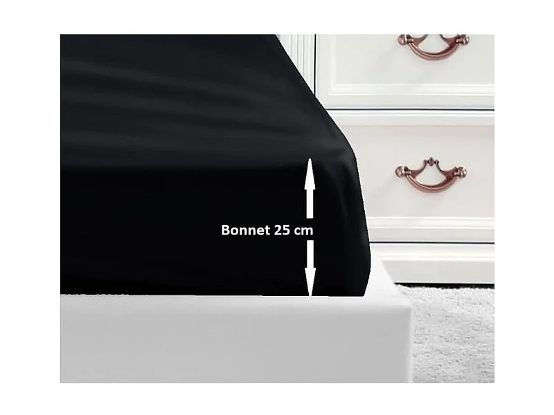 Spannbettlaken aus 100% Baumwolle 180x200x25 cm - Schwarz