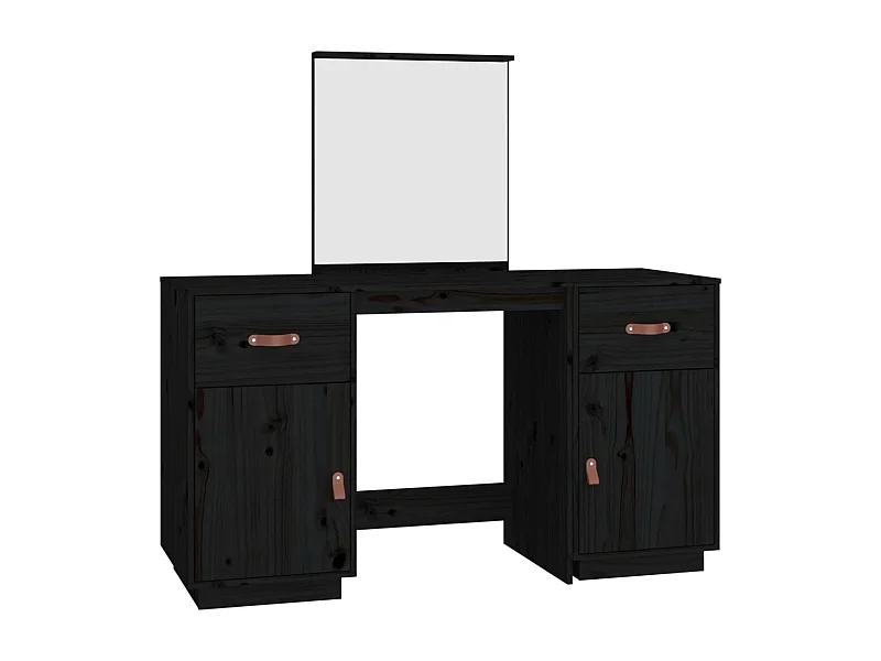 Set toeletta con specchio 95 x 50 x 134 cm in legno di pino massiccio nero 02_0006262