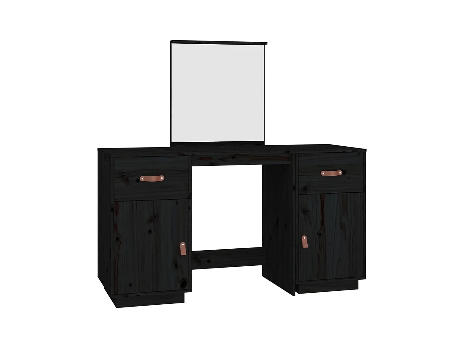 Set toeletta con specchio 95 x 50 x 134 cm in legno di pino massiccio nero 02_0006262