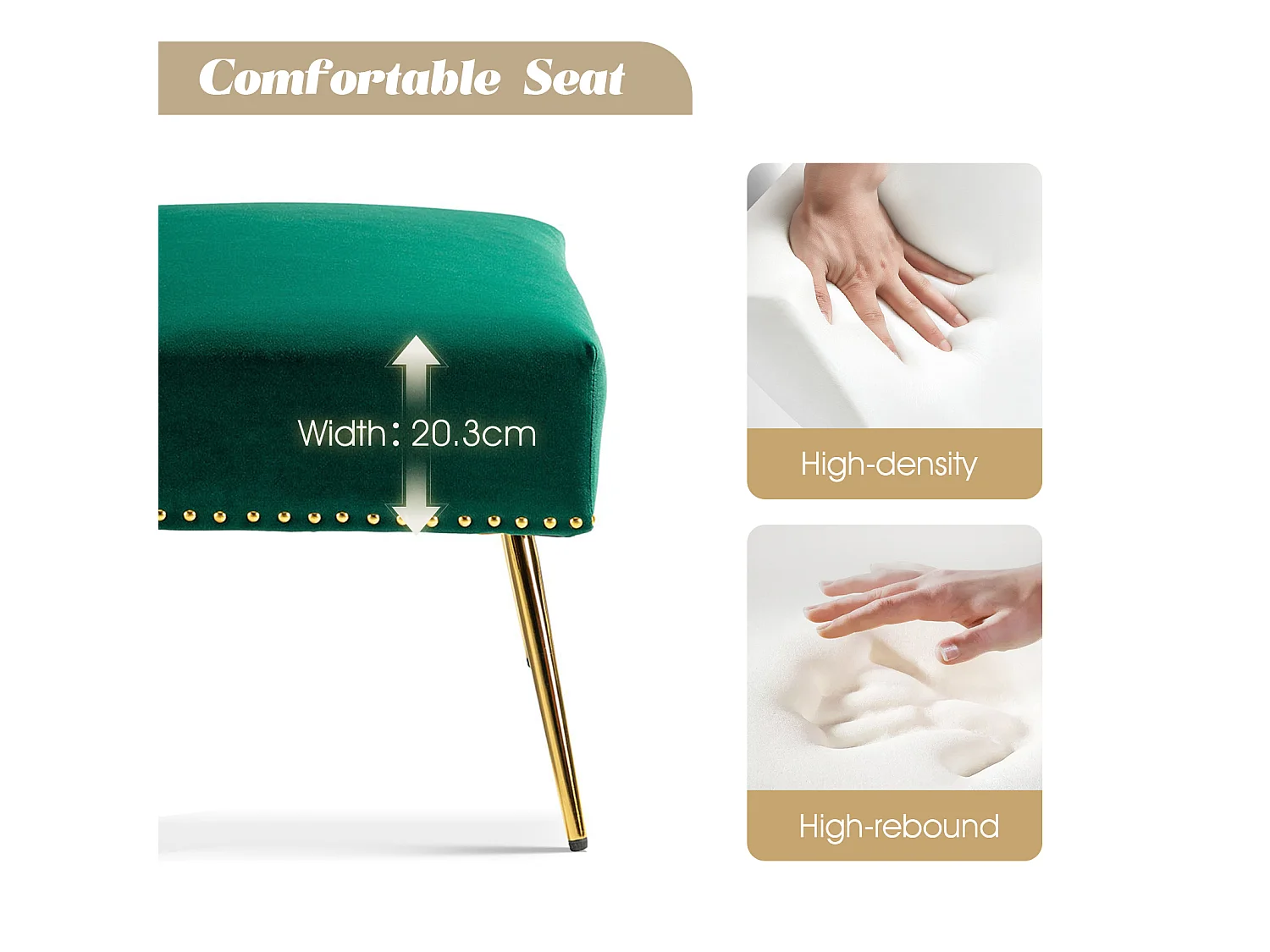 Chaise Salon en Velours avec Pieds en Métal, Fauteuil Rembourrée Confortable，Vert