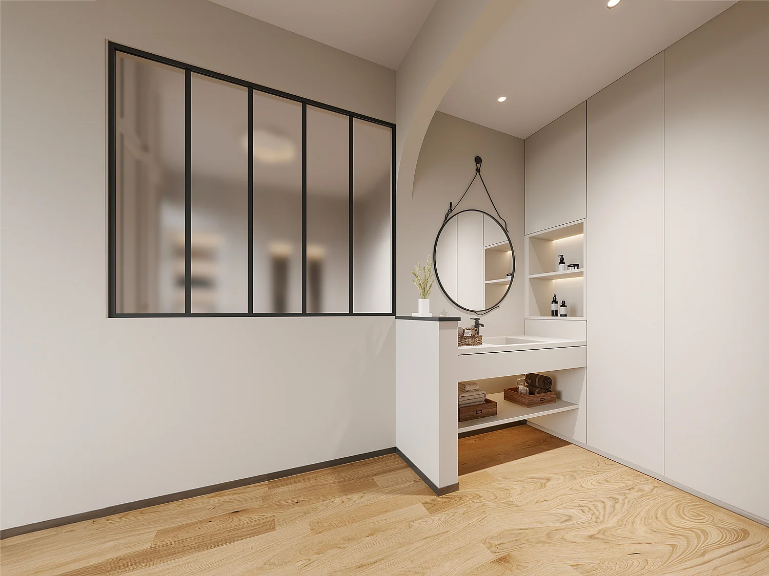 Verrière atelier en aluminium thermolaqué et verre dépoli  - 150 x 130 cm - Noir - BAYVIEW