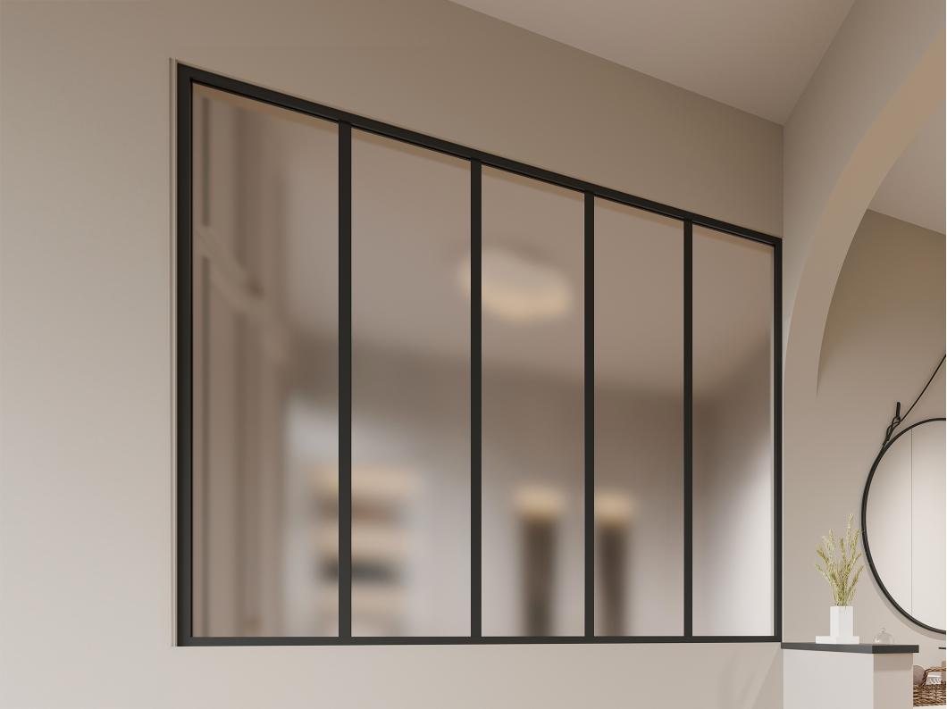 Verrière atelier en aluminium thermolaqué et verre dépoli  - 150 x 130 cm - Noir - BAYVIEW