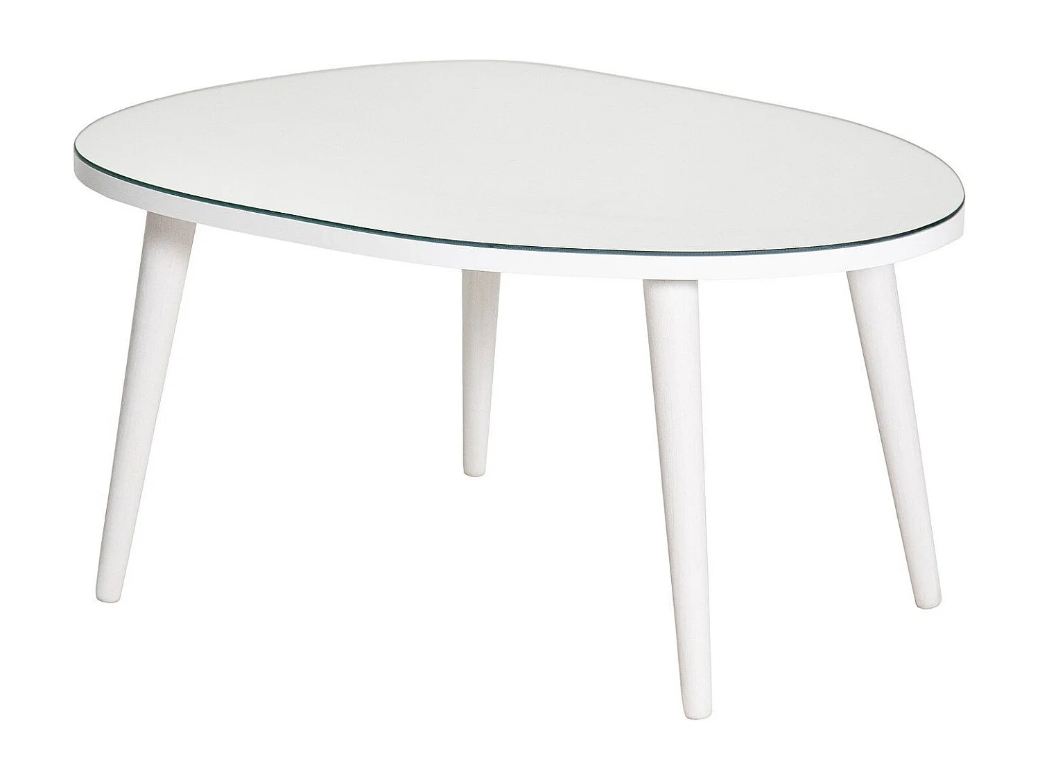 Table basse trépied ovale Casina 55x75cm Bois Blanc et Verre trompé Miroir