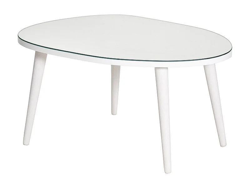 Table basse trépied ovale Casina 55x75cm Bois Blanc et Verre trompé Miroir