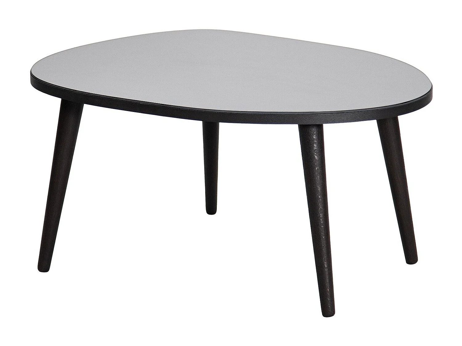 Table basse trépied ovale Casina 55x75cm Bois Noir et Verre trompé Miroir fumé