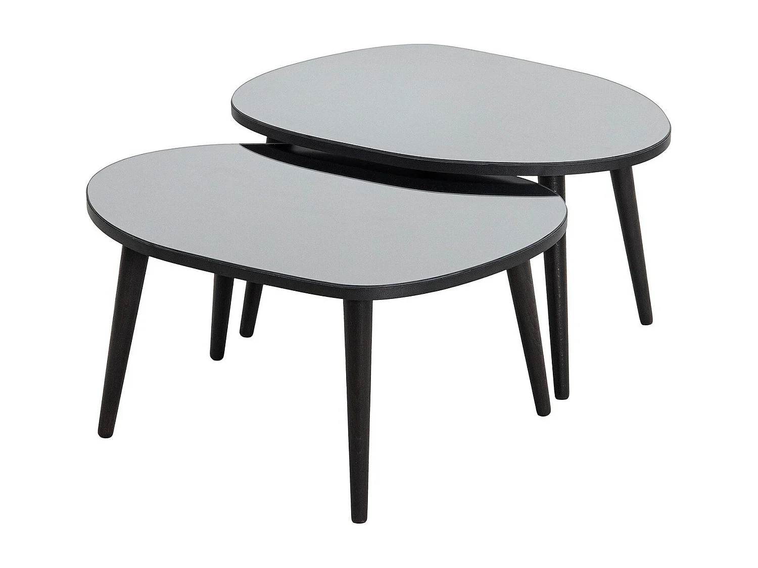 Set de 2 tables basses trépied ovale gigognes Casina Bois Noir et Verre trompé Miroir fumé