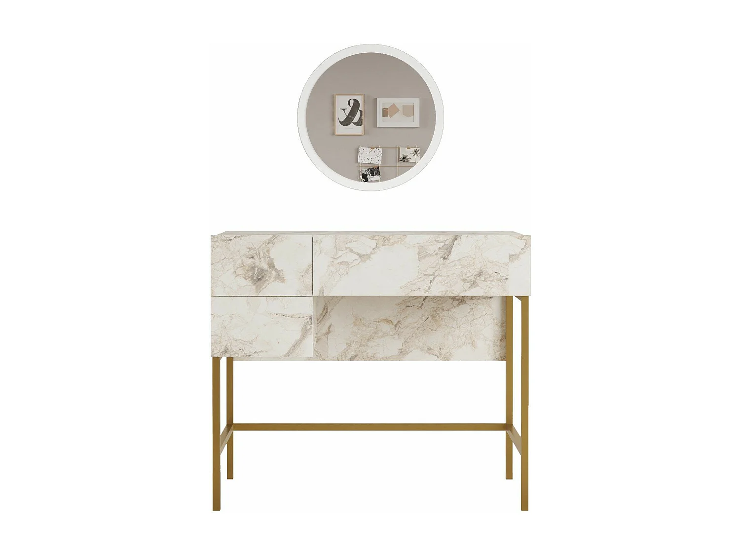 Specchiera Kailua 2090, Marmo bianco|D'oro, Specchio, 77x88x44cm