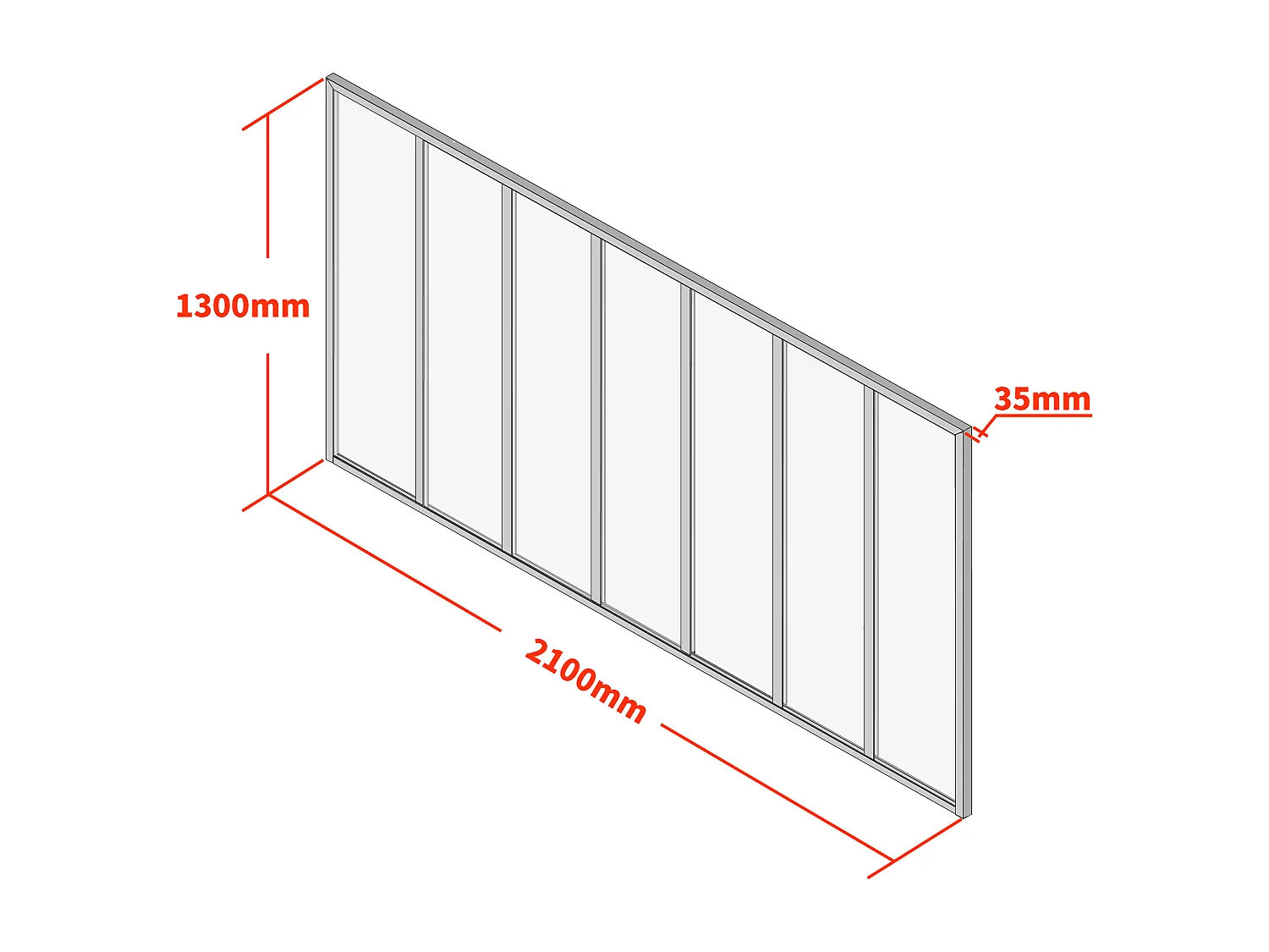 Glazen raam werkplaatsstijl van aluminium en matglas  - 210 x 130 cm - Zwart - BAYVIEW