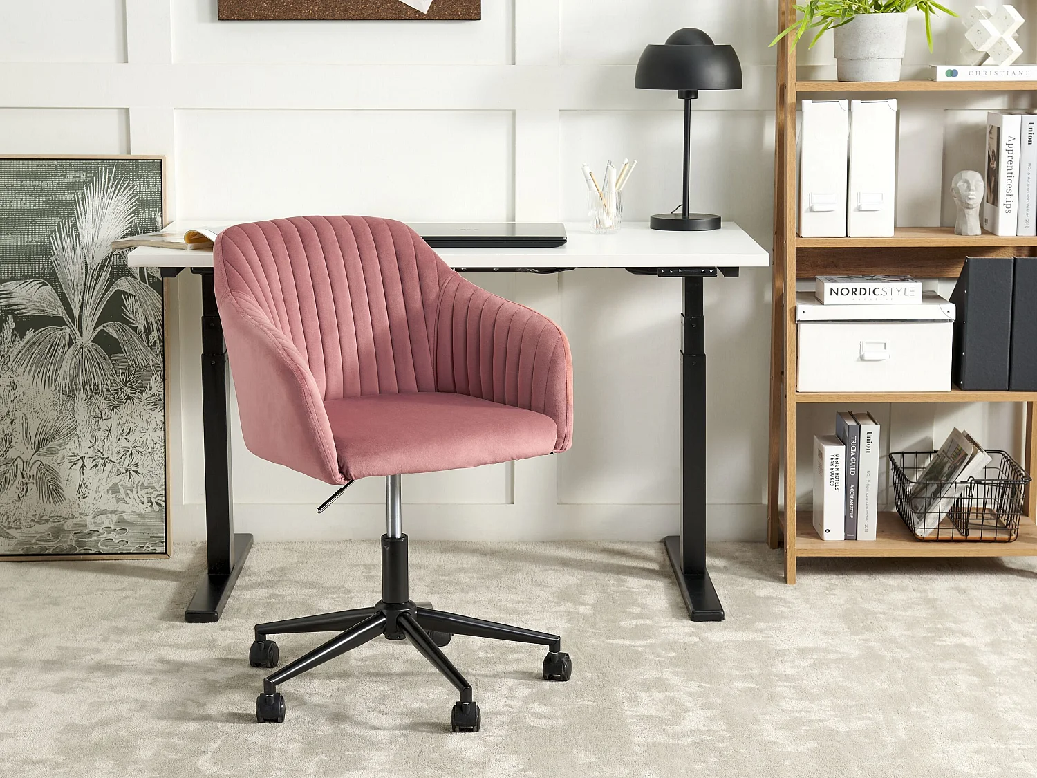 Bürostuhl Samtstoff rosa höhenverstellbar drehbar rollbar modern Venice