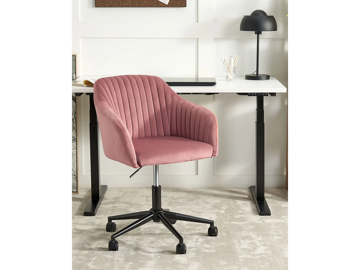 Schreibtischstuhl drehbar VENICE Samtstoff Rosa