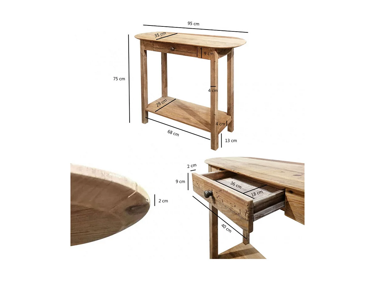 Console L. 75 cm en bois de pin massif recyclé 1 tiroir - CHALET