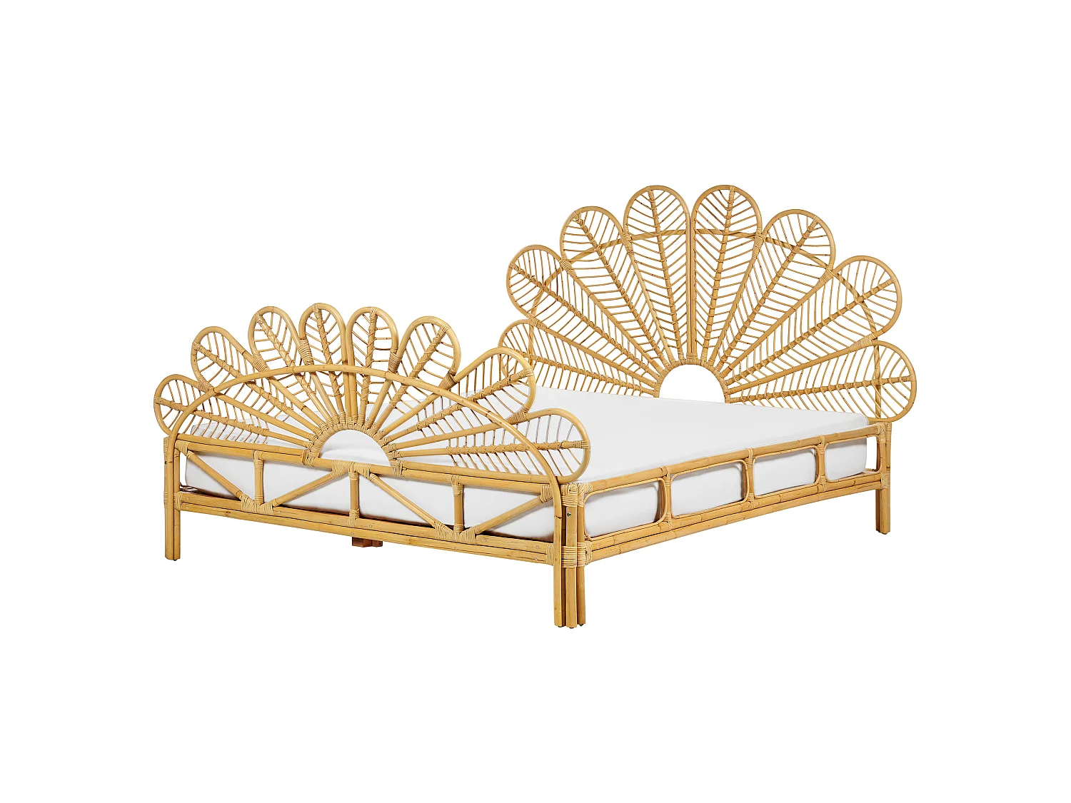 Lit avec sommier Rotin FLORENTINE 160 x 200 cm Marron clair