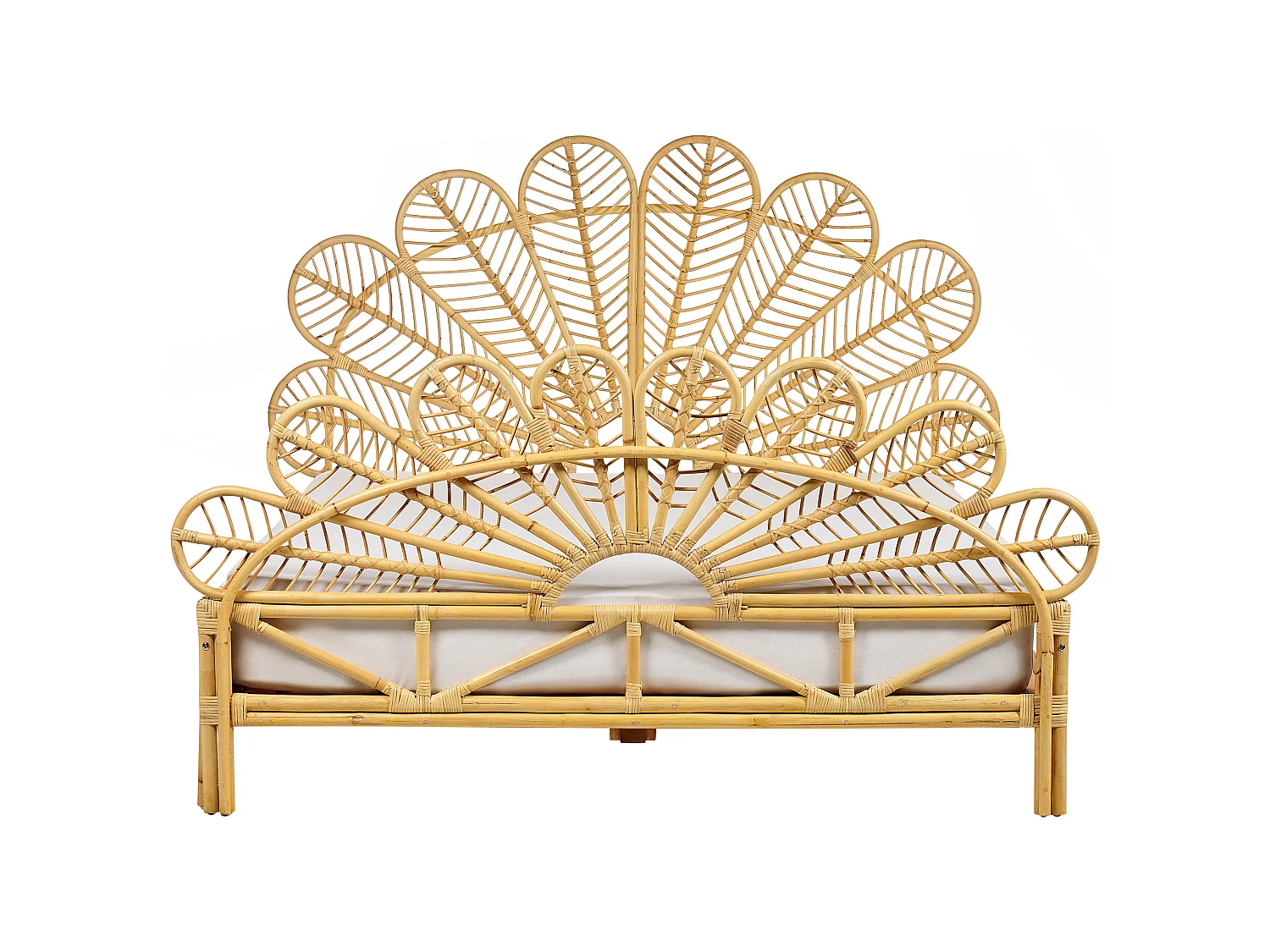 Lit avec sommier Rotin FLORENTINE 160 x 200 cm Marron clair