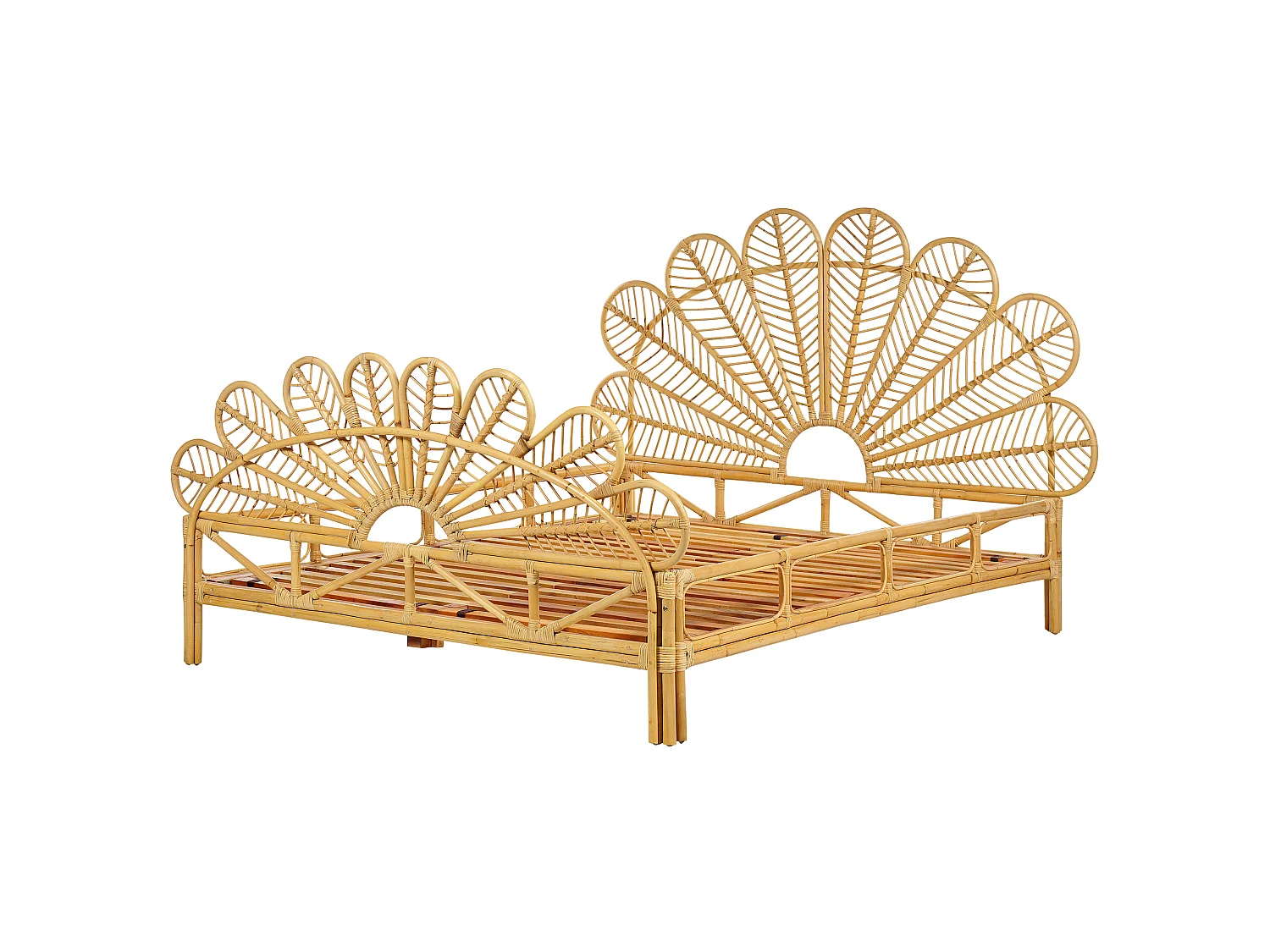 Lit avec sommier Rotin FLORENTINE 160 x 200 cm Marron clair