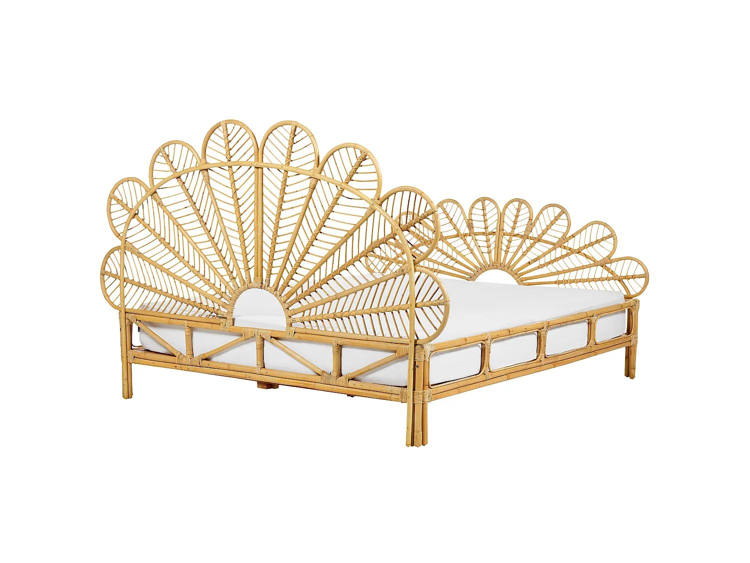 Lit avec sommier Rotin FLORENTINE 160 x 200 cm Marron clair