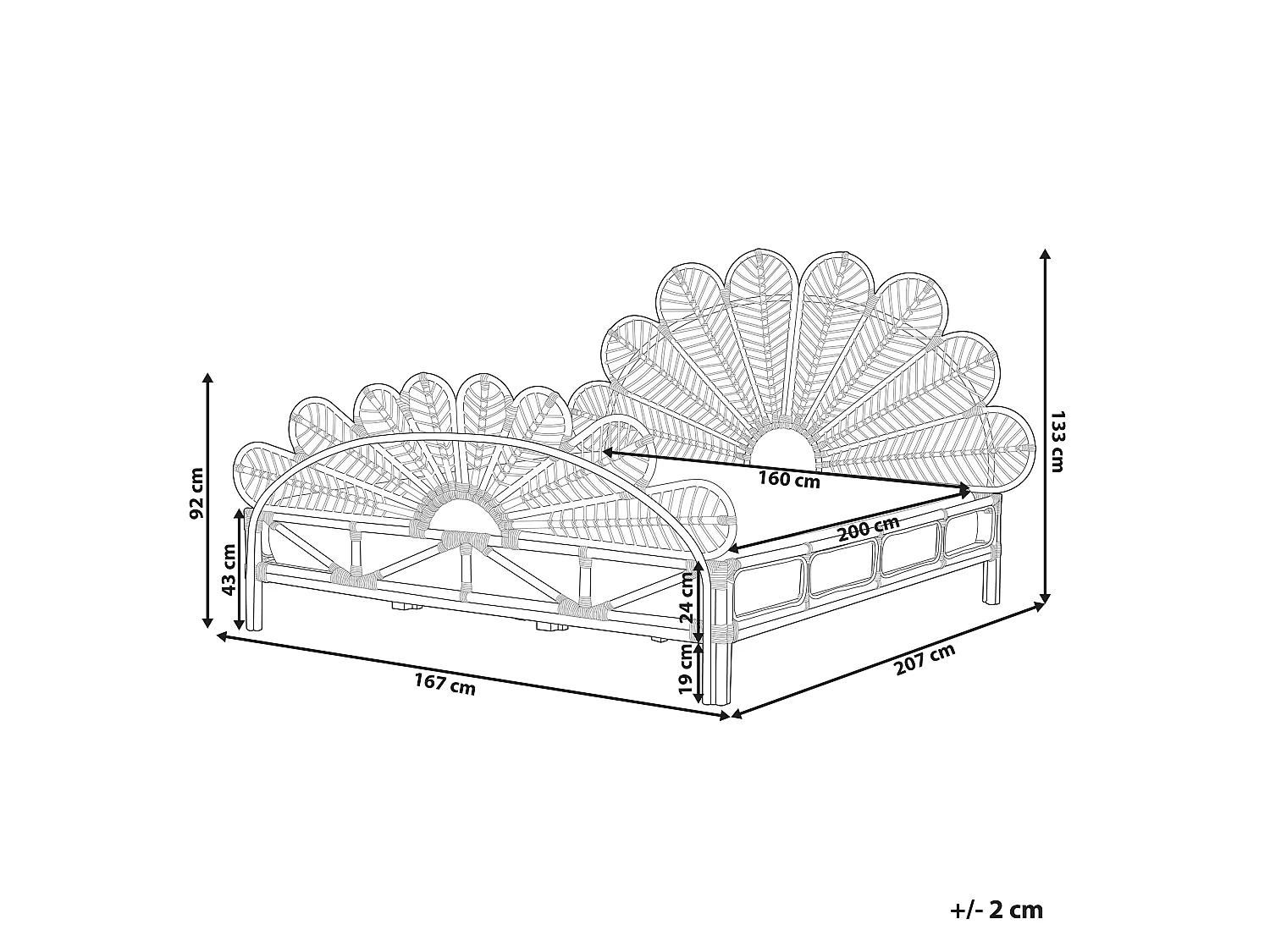 Lit avec sommier Rotin FLORENTINE 160 x 200 cm Marron clair