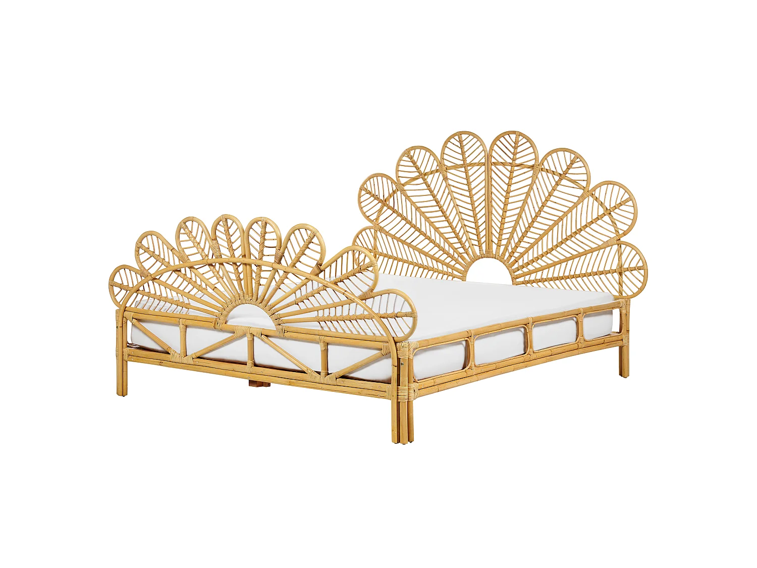 Lit avec sommier Rotin FLORENTINE 160 x 200 cm Marron clair