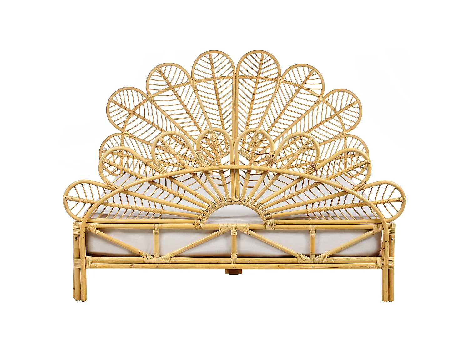 Lit avec sommier Rotin FLORENTINE 160 x 200 cm Marron clair