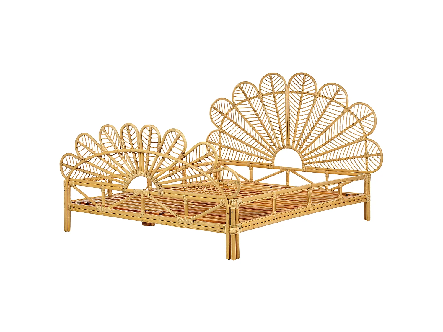 Lit avec sommier Rotin FLORENTINE 160 x 200 cm Marron clair