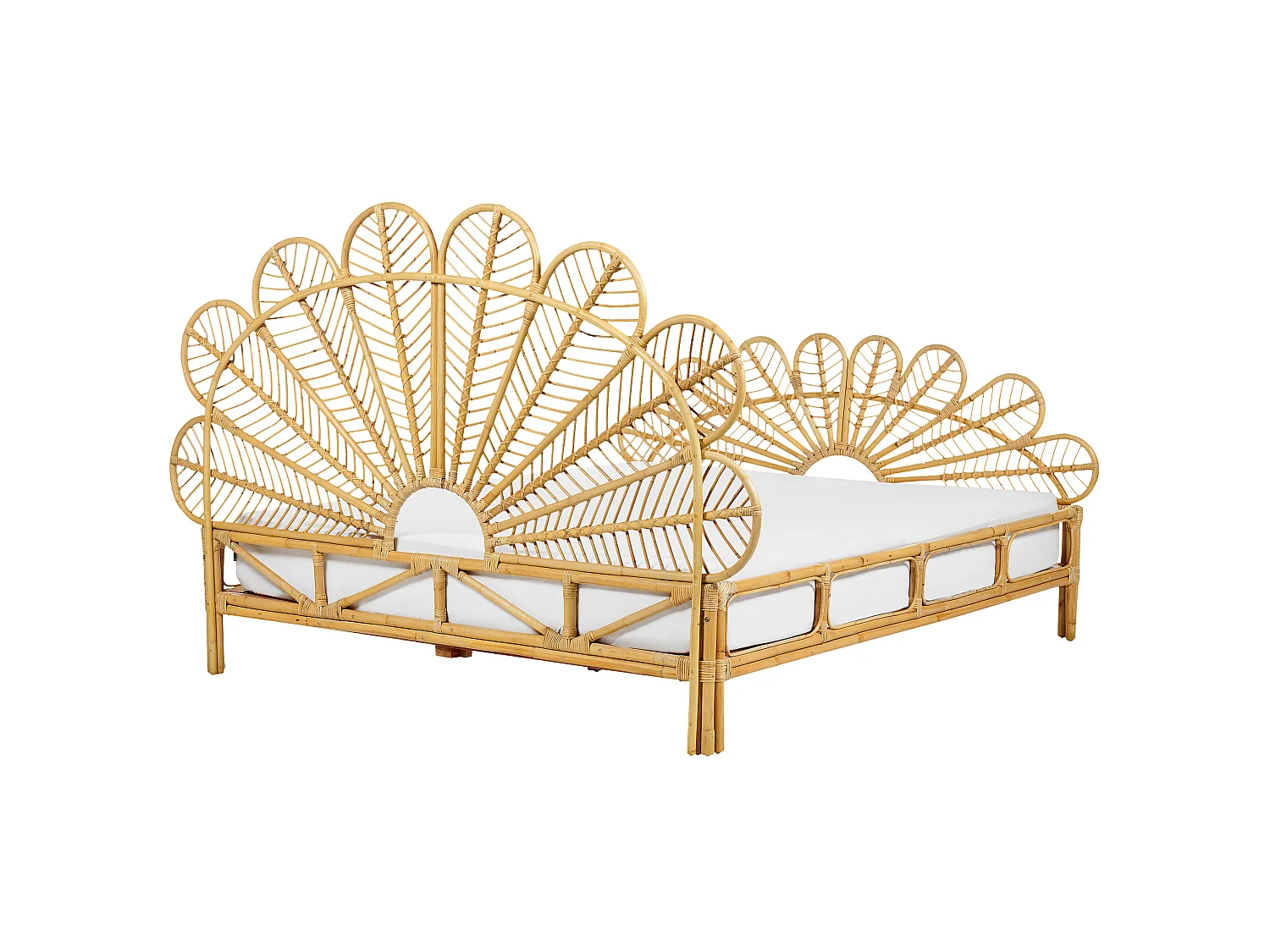 Lit avec sommier Rotin FLORENTINE 160 x 200 cm Marron clair