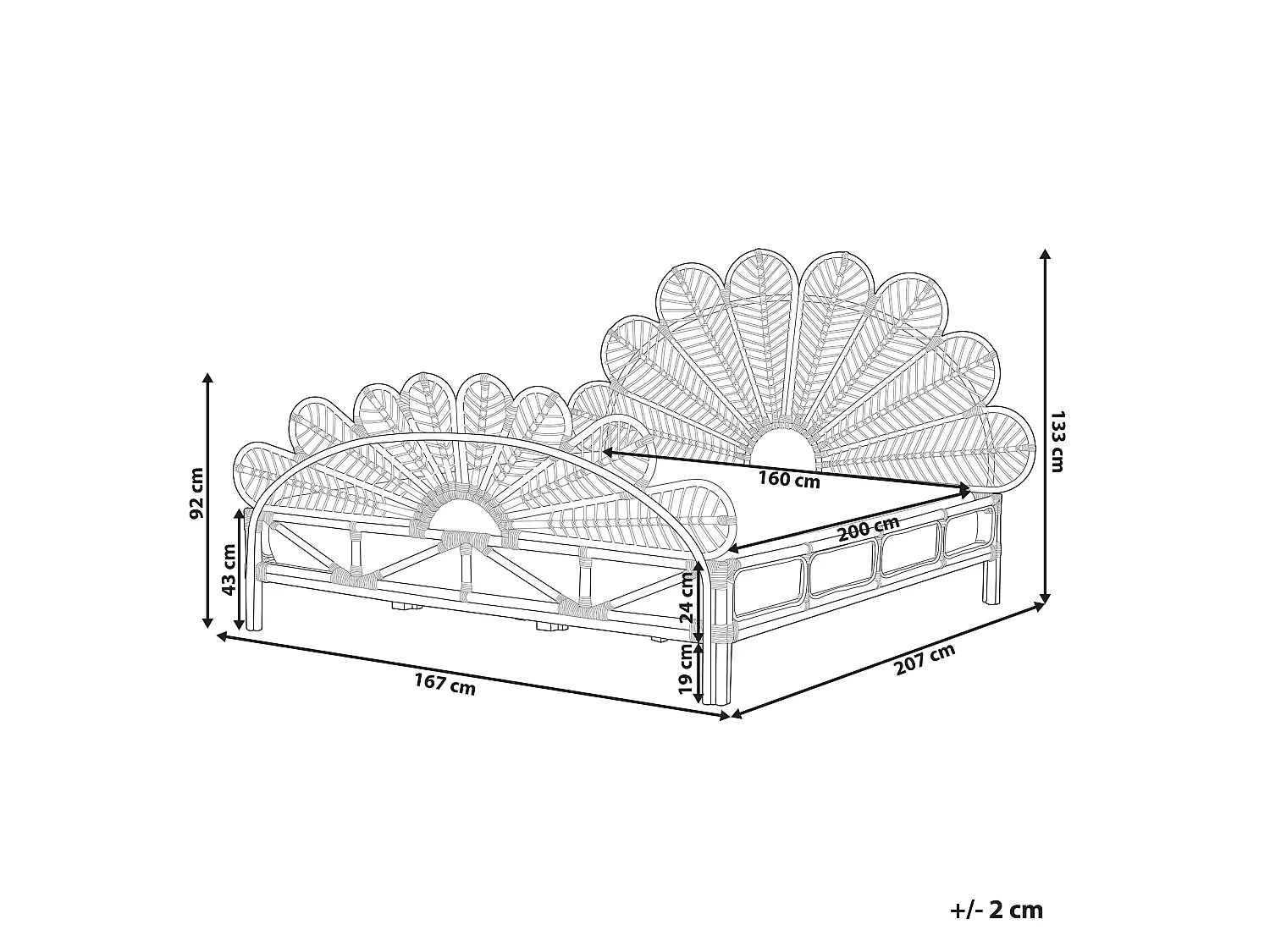 Lit avec sommier Rotin FLORENTINE 160 x 200 cm Marron clair
