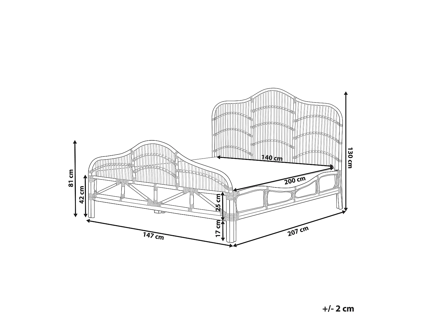 Bed Rotan DOMEYROT 140 x 200 cm Lichtbruin