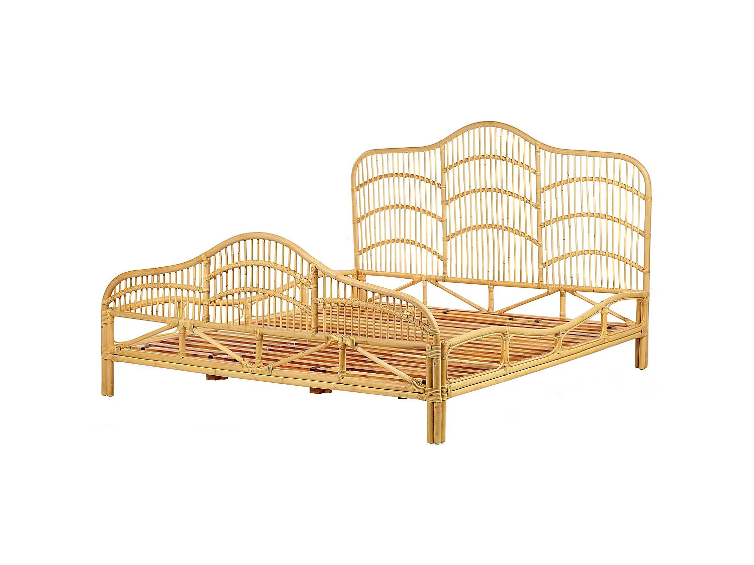 Lit avec sommier Rotin DOMEYROT 180 x 200 cm Marron clair